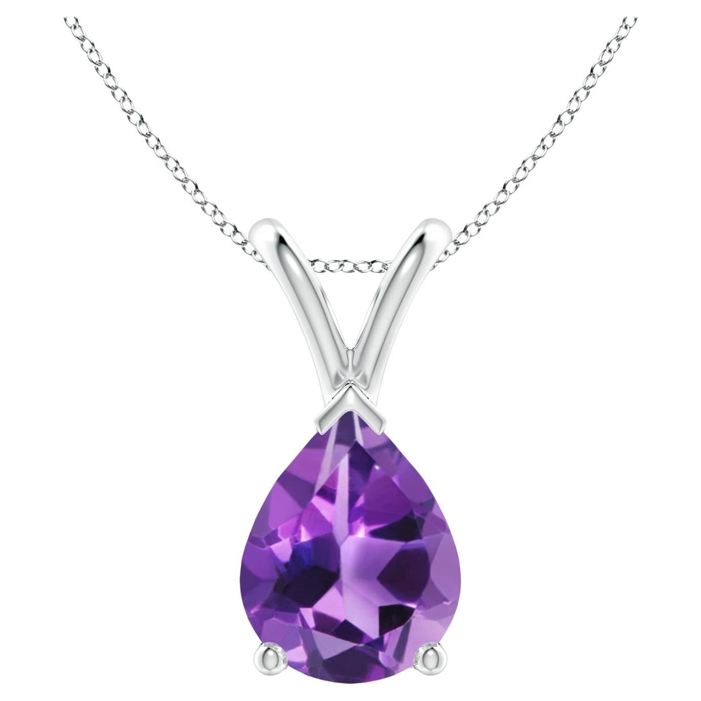 ANGARA Natural Pear-Shaped 1.5ct Amethyst Solitaire Pendant in Platinum For Sale