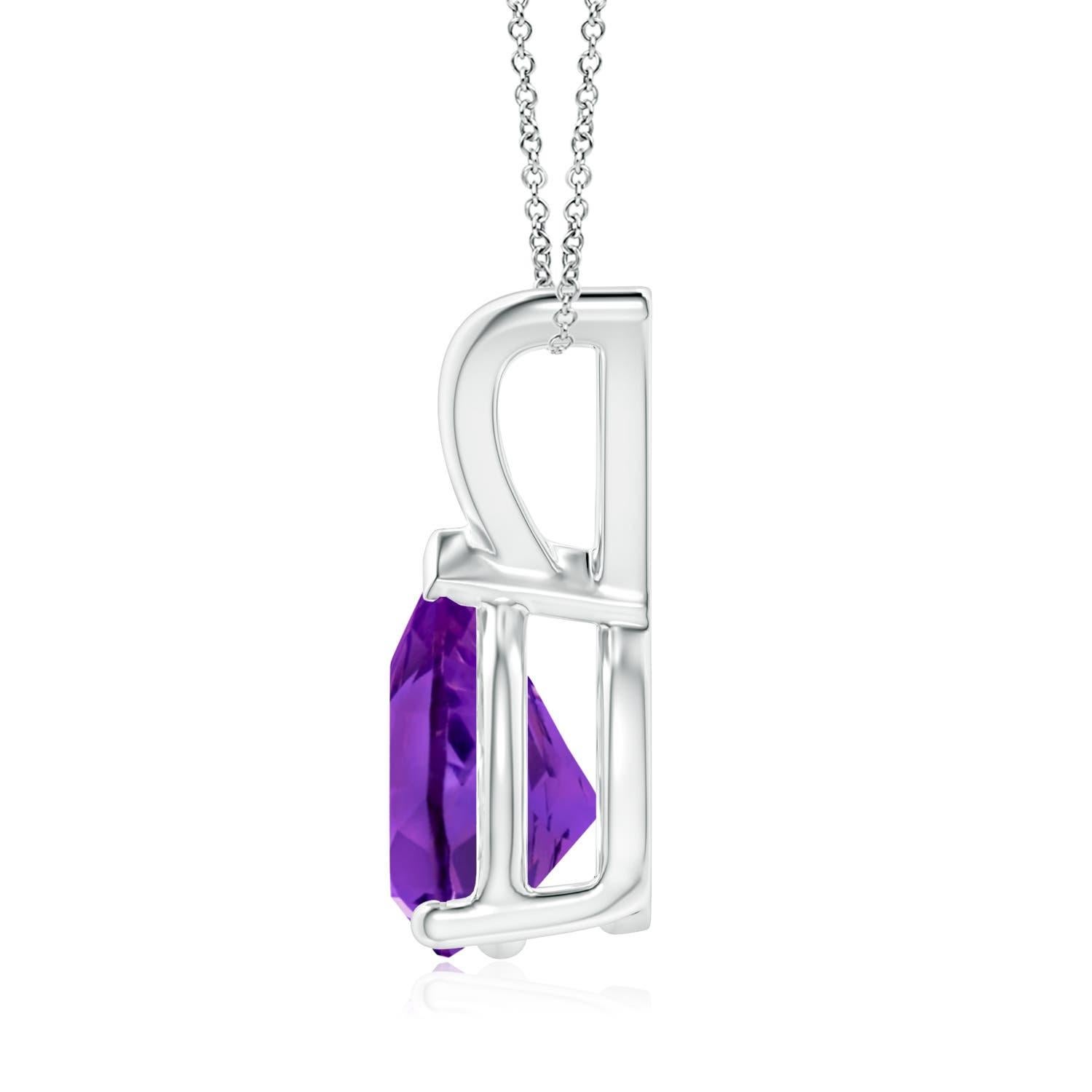 Modern Natural Pear-Shaped 1.5ct Amethyst Solitaire Pendant in Platinum For Sale