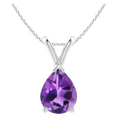 Pendentif solitaire en platine avec améthyste naturelle en forme de poire de 1.5 carat
