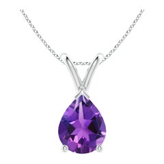 Pendentif solitaire en platine avec améthyste naturelle en forme de poire de 1,5 carat