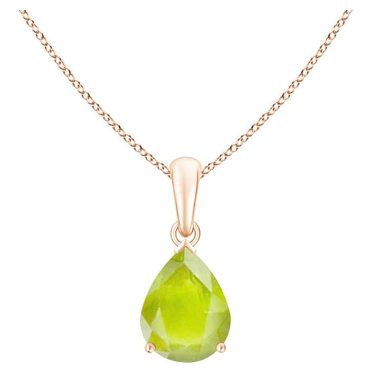 Natural Pear-Shaped 1.6 ct Peridot Solitaire Pendant in 18K Rose Gold