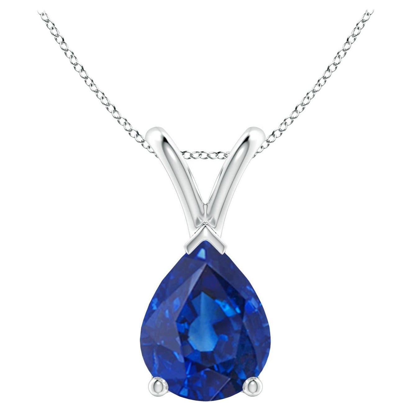 Ciondolo solitario con zaffiro blu naturale a forma di pera da 1,75 carati in oro massiccio 14K