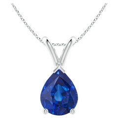 Ciondolo solitario con zaffiro blu naturale a forma di pera da 1,75 carati in oro massiccio 14K