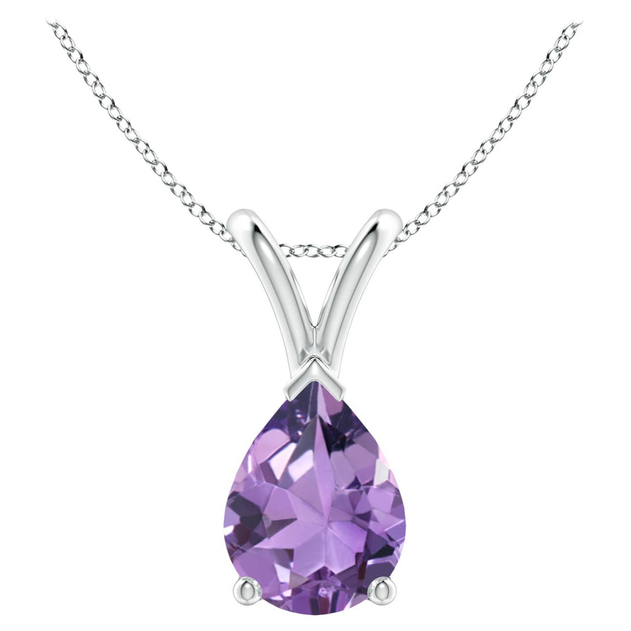 Pendentif solitaire en platine avec améthyste naturelle en forme de poire de 1 carat
