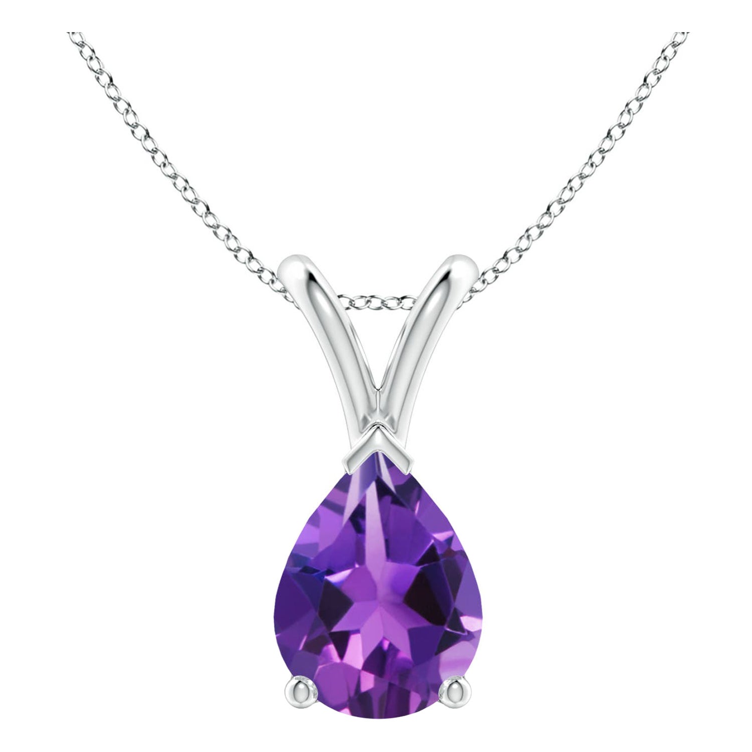 Pendentif solitaire en platine avec améthyste naturelle en forme de poire de 1 carat