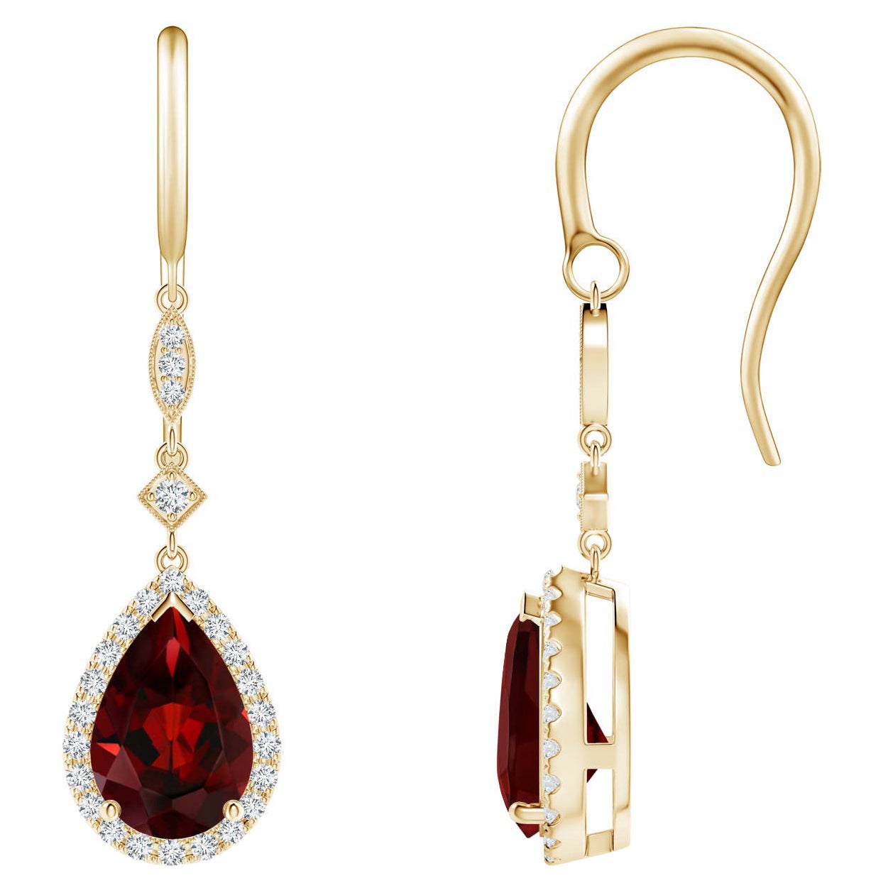 Orecchini pendenti con granato naturale a forma di pera da 3 carati e diamante in oro giallo 14K
