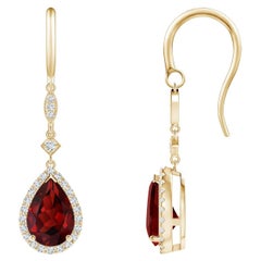 Orecchini pendenti con granato naturale a forma di pera da 3 carati e diamante in oro giallo 14K