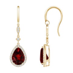 Orecchini pendenti con granato naturale a forma di pera da 4,2 carati e diamante in oro giallo 14K