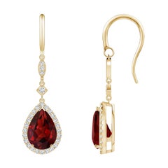 Orecchini pendenti con granato naturale a forma di pera da 4,2 carati e diamante in oro giallo 14K