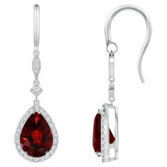 Pendants d'oreilles en grenat naturel en forme de poire de 4,2 ct avec diamant en platine