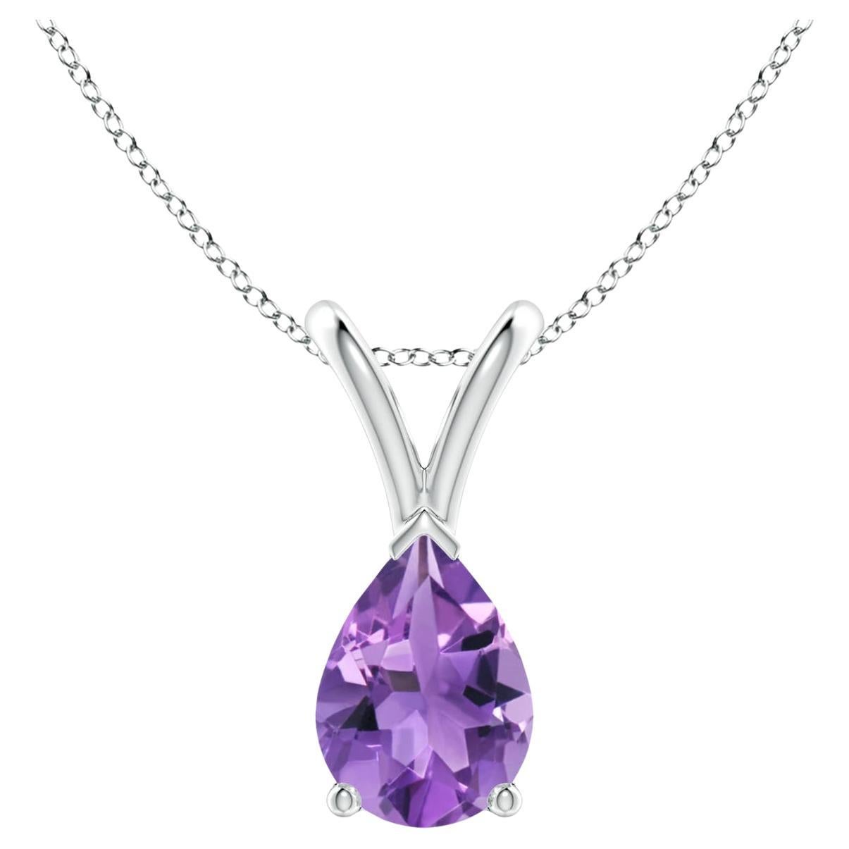 ANGARA Natural Pear-Shaped 0.60ct Amethyst Solitaire Pendant in Platinum For Sale