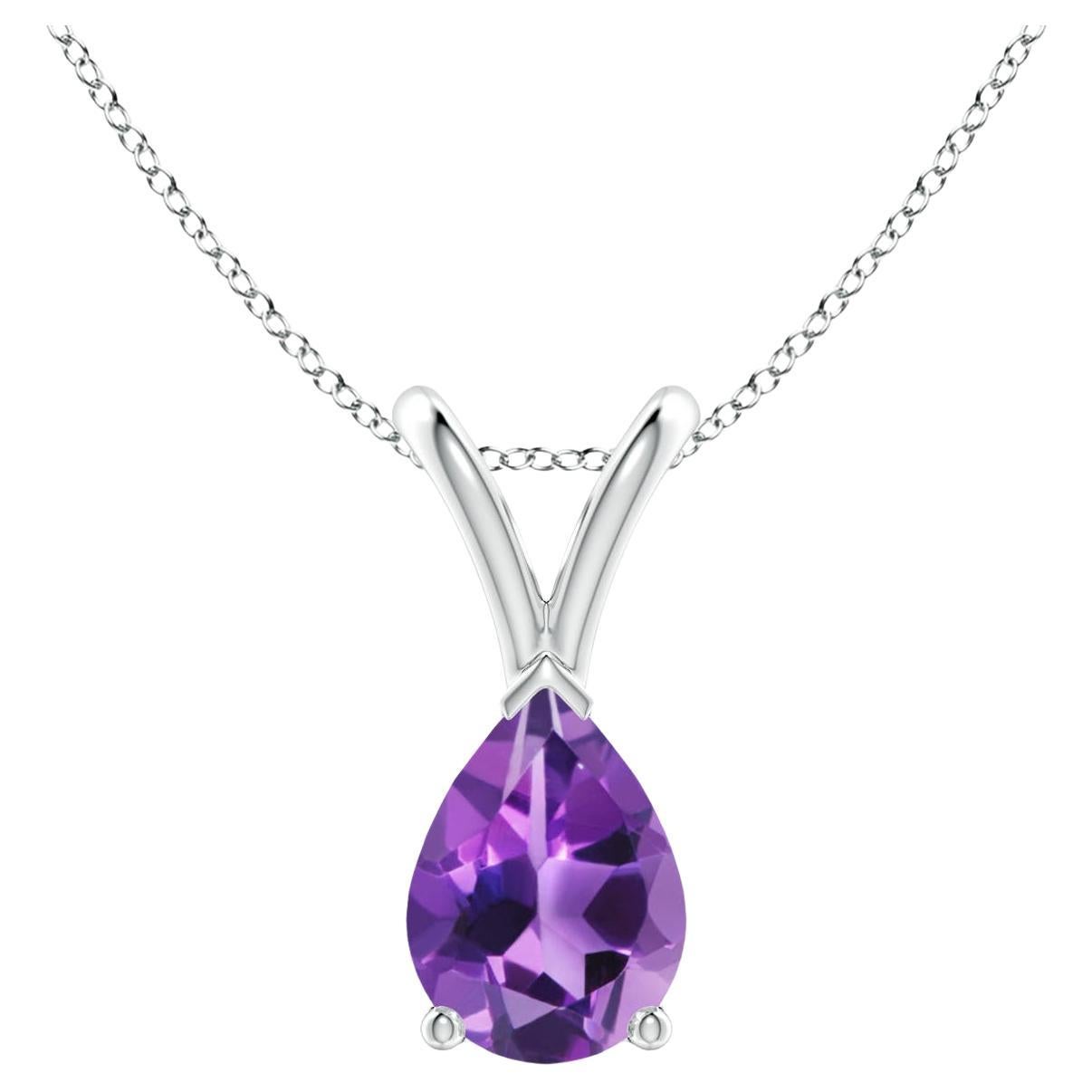 ANGARA Natural Pear-Shaped 0.60ct Amethyst Solitaire Pendant in Platinum For Sale
