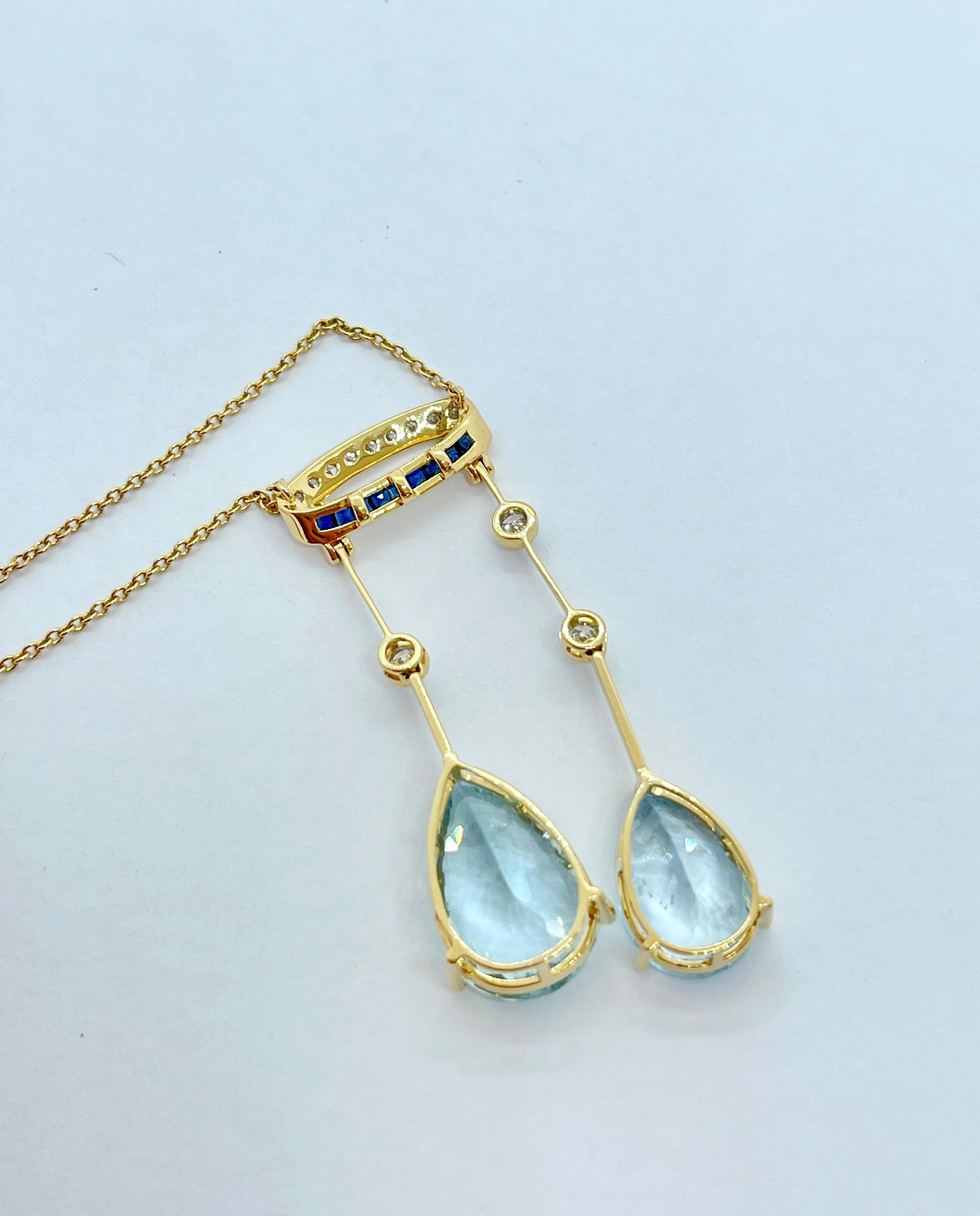 Natural Pear Shaped Aquamarine Diamond, Sapphire Pendant Necklace with Valuation For Sale 4