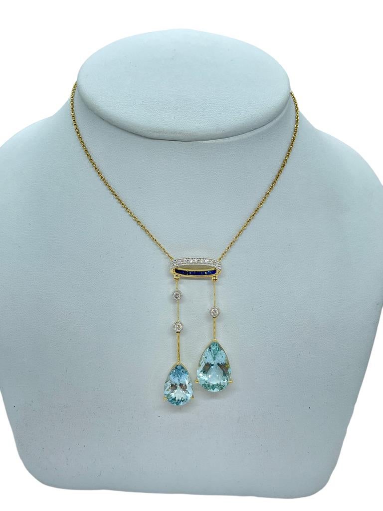 Natural Pear Shaped Aquamarine Diamond, Sapphire Pendant Necklace with Valuation For Sale 5