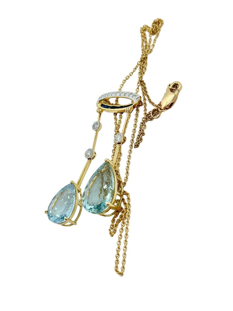 Natural Pear Shaped Aquamarine Diamond, Sapphire Pendant Necklace with Valuation In New Condition For Sale In Mona Vale, NSW