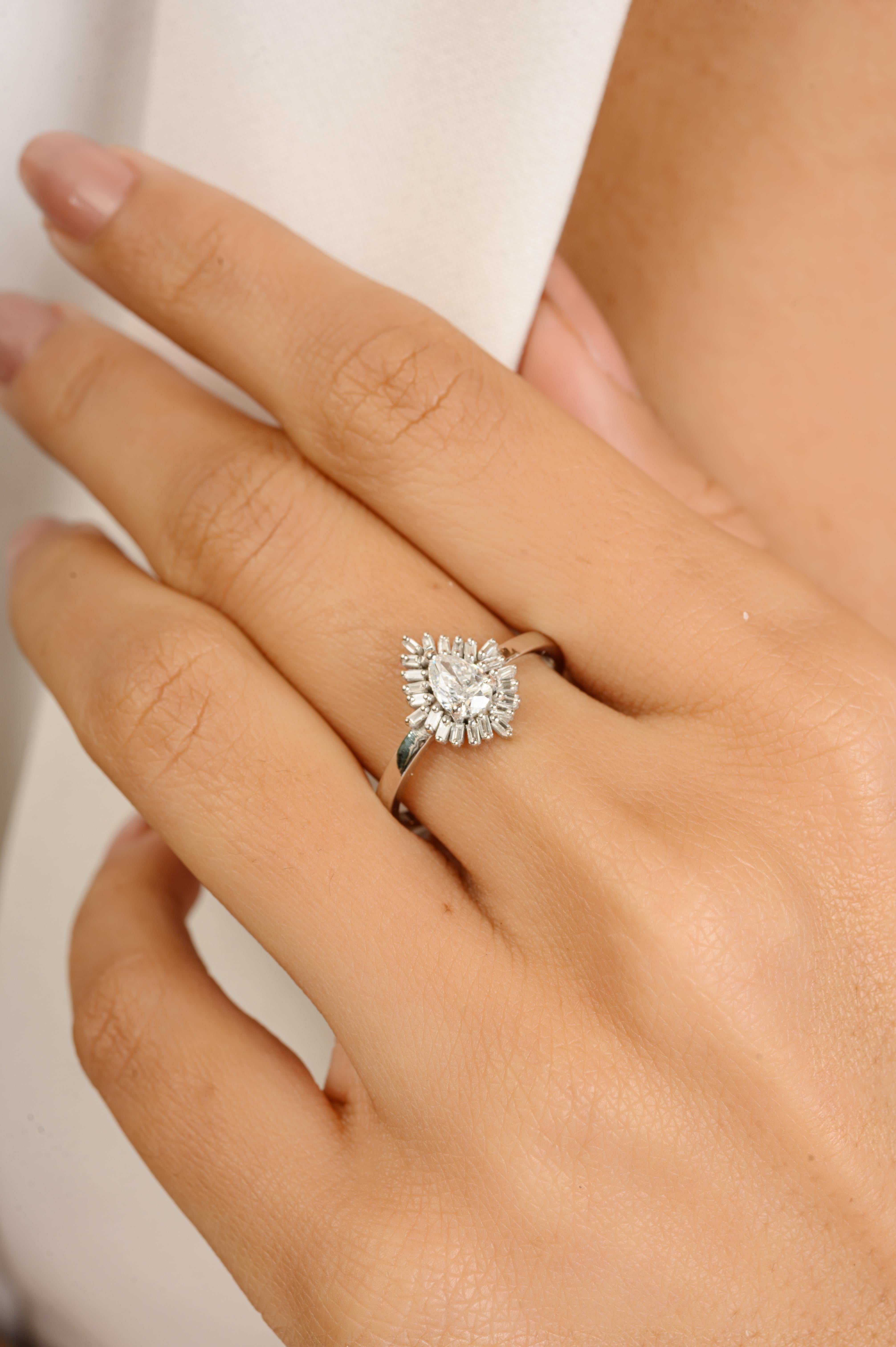 For Sale:  Natural Pear Shaped Diamond Engagement Ring in 18k Solid White Gold Fine Jewelry 2