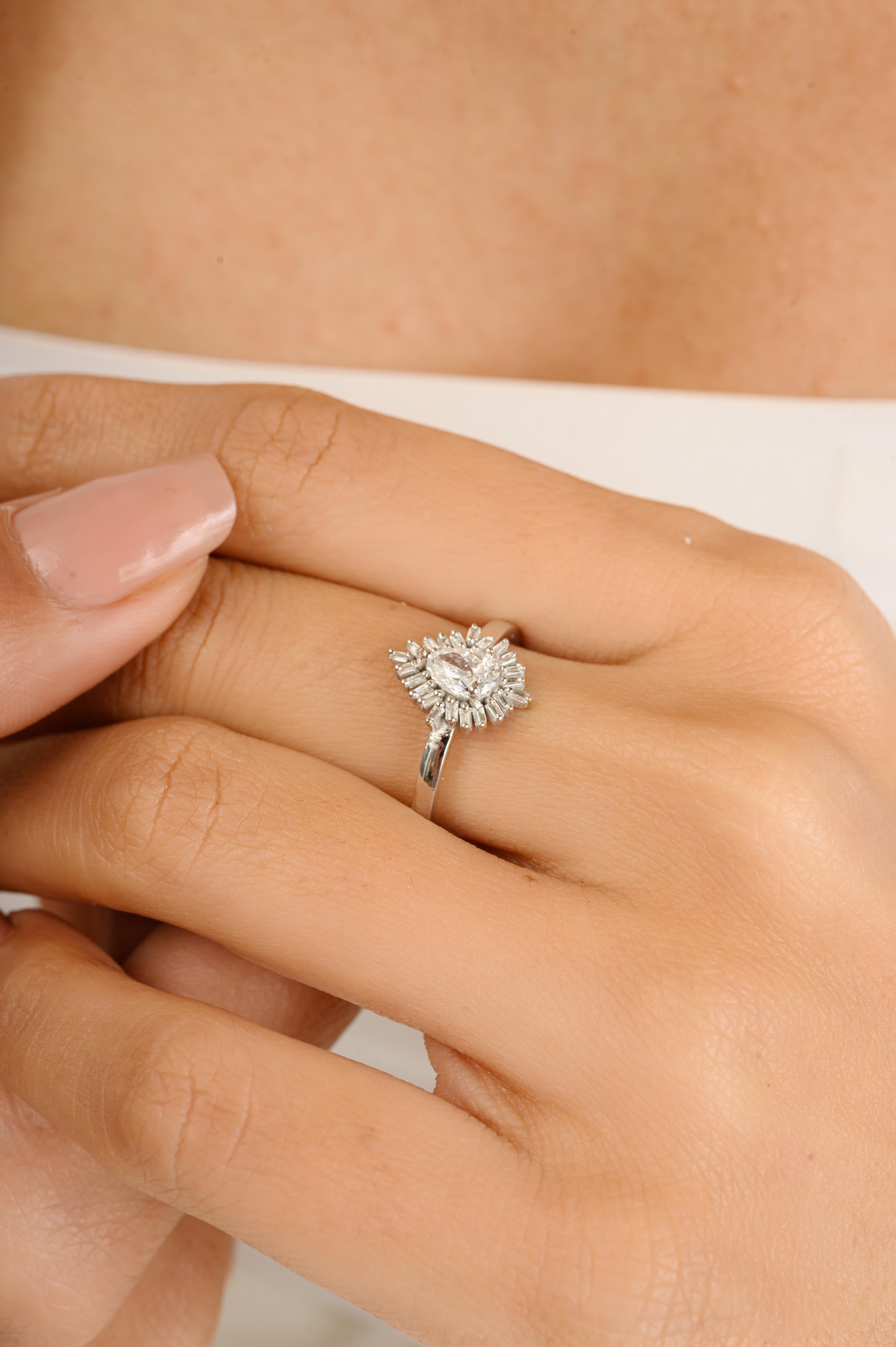 For Sale:  Natural Pear Shaped Diamond Engagement Ring in 18k Solid White Gold Fine Jewelry 4