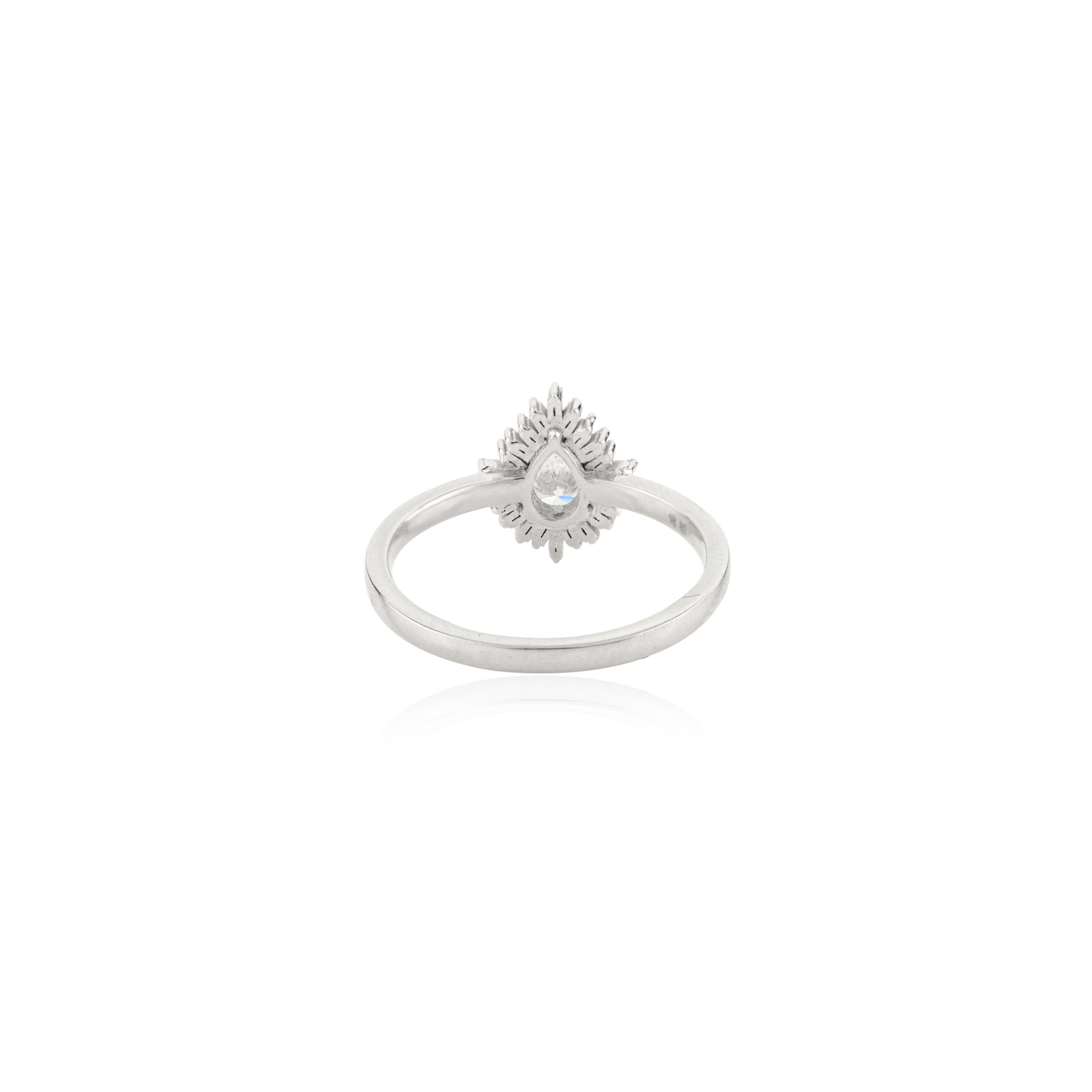 For Sale:  Natural Pear Shaped Diamond Engagement Ring in 18k Solid White Gold Fine Jewelry 5