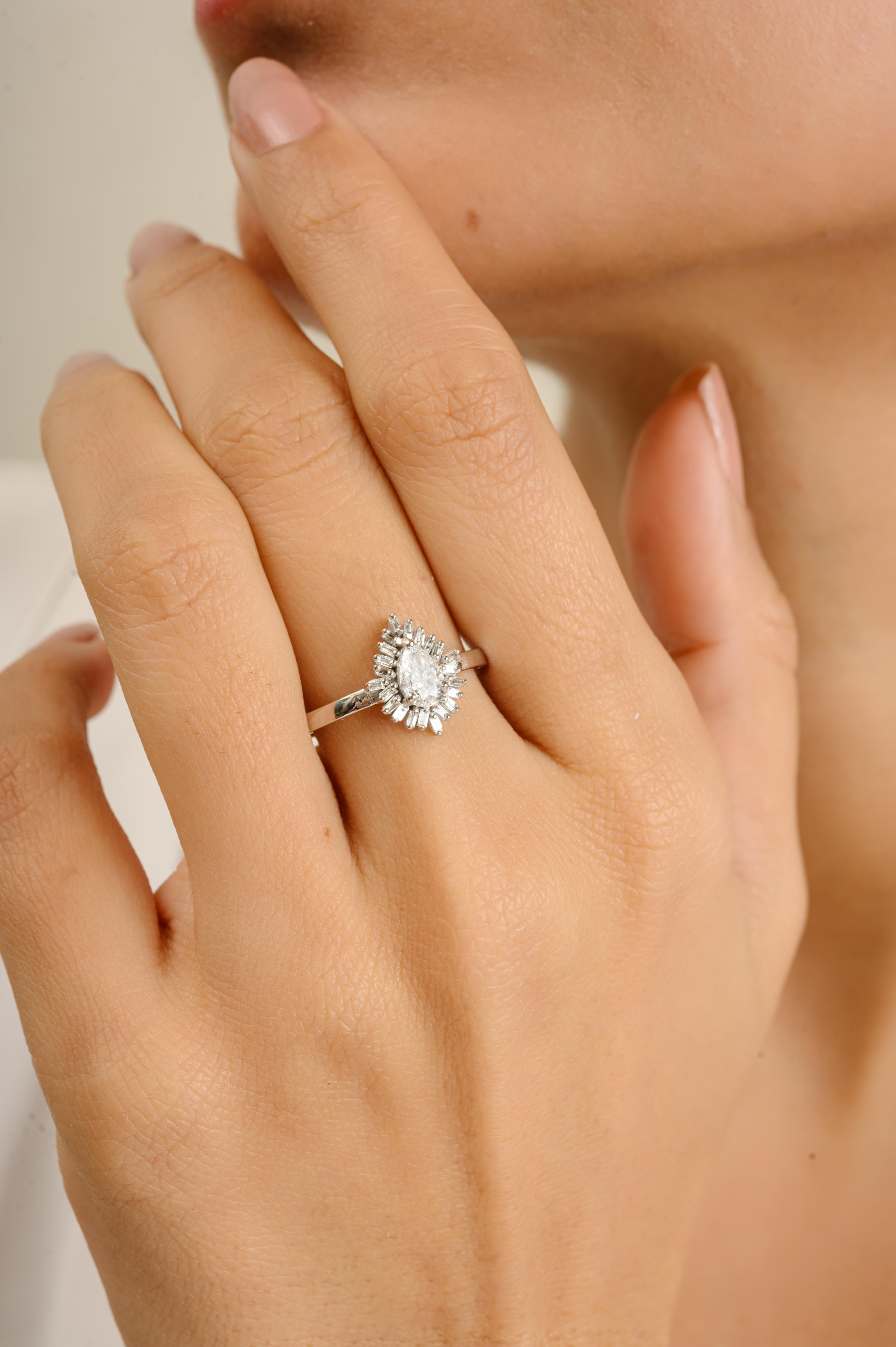 For Sale:  Natural Pear Shaped Diamond Engagement Ring in 18k Solid White Gold Fine Jewelry 6