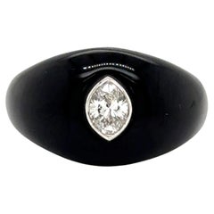 Anello Gypsy con diamante naturale a forma di pera in resina nera e oro bianco 18 carati