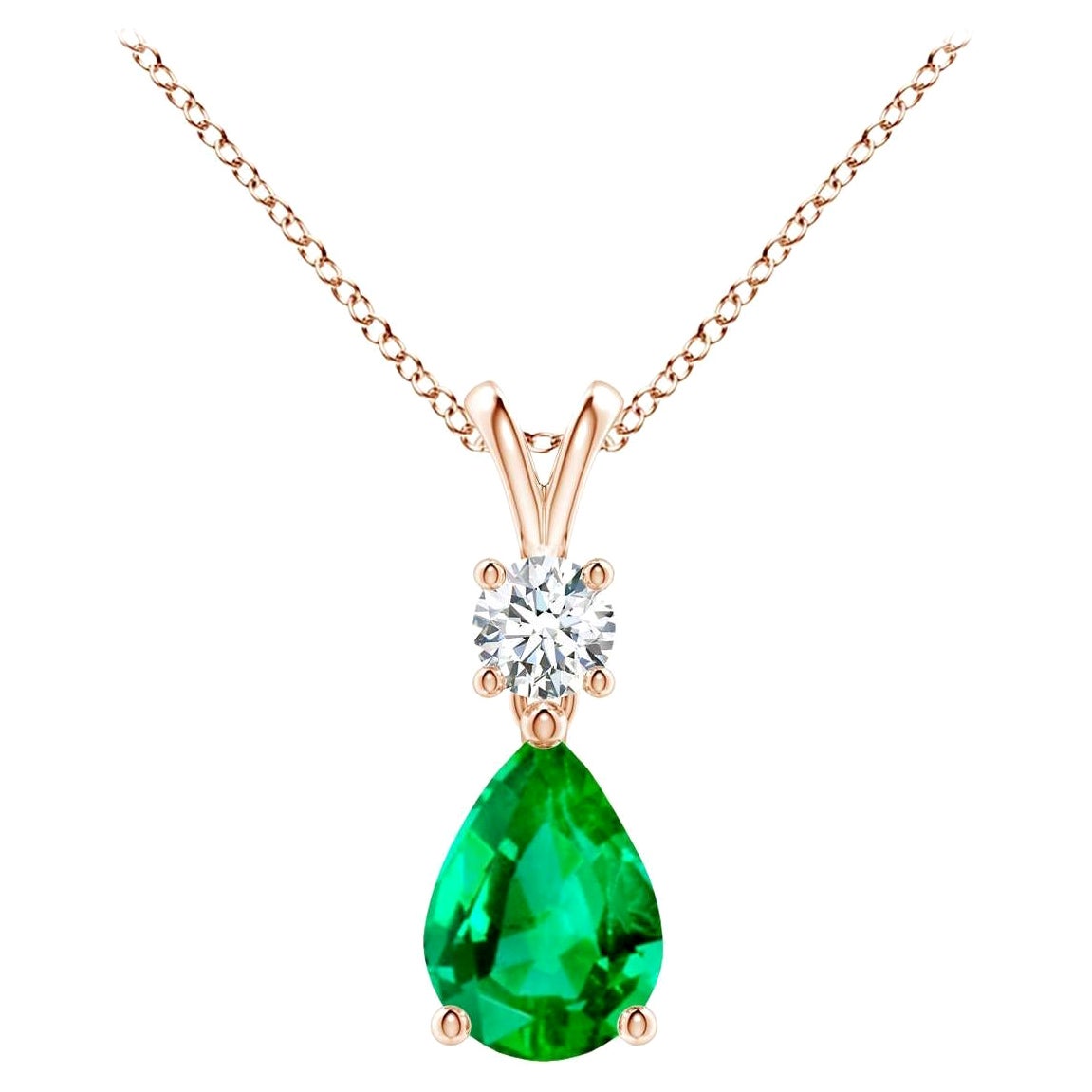Natural Pear-Shaped Emerald V-Bale Pendant in 14K Rose Gold Size-7x5mm