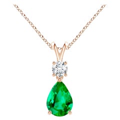 Natural Pear-Shaped Emerald V-Bale Pendant in 14K Rose Gold Size-7x5mm