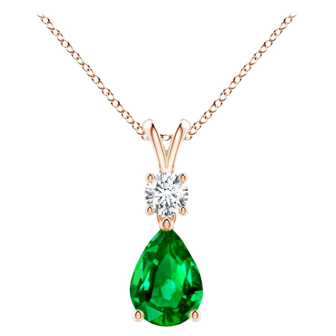 Natural Pear-Shaped Emerald V-Bale Pendant in 14K Rose Gold Size-7x5mm