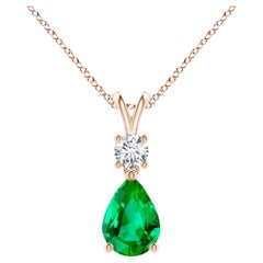 Natural Pear-Shaped Emerald V-Bale Pendant in 14K Rose Gold Size-7x5mm
