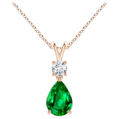 Natural Pear-Shaped Emerald V-Bale Pendant in 14K Rose Gold Size-7x5mm