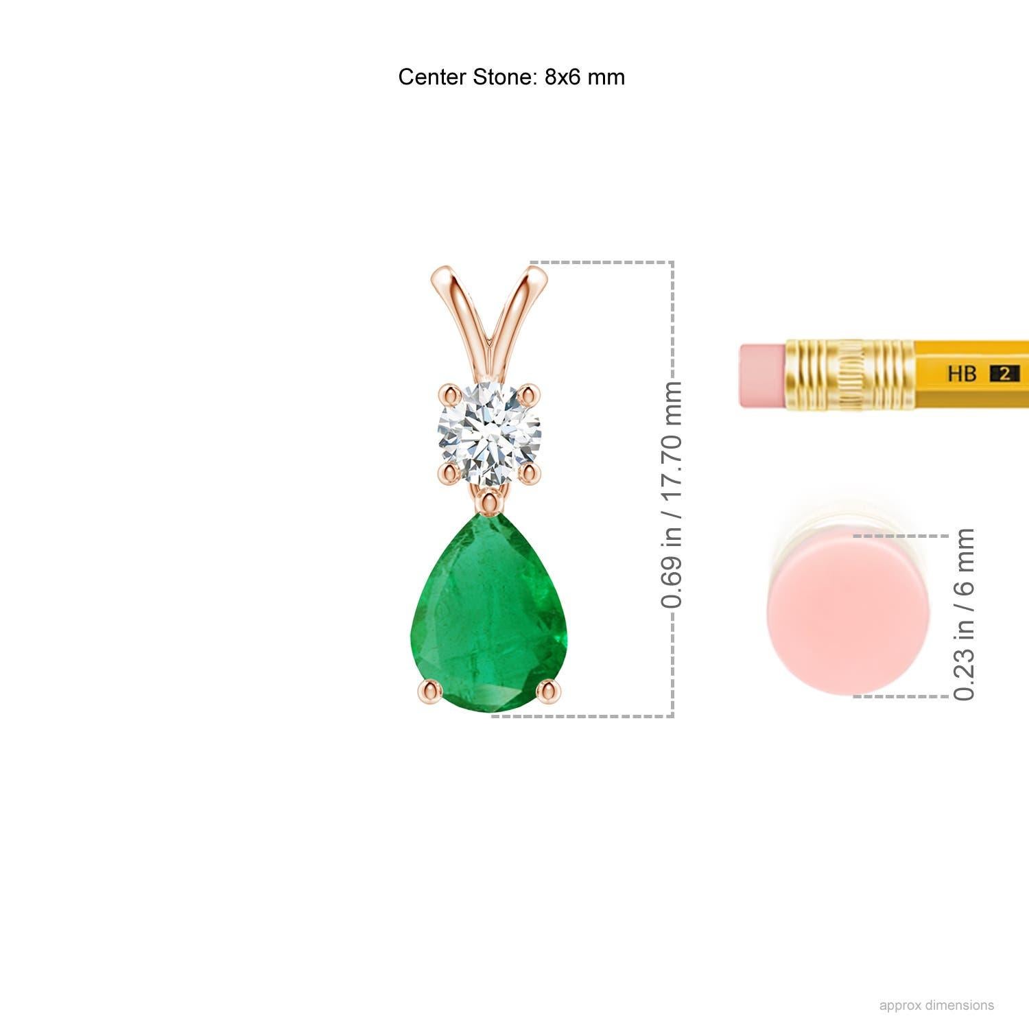 Modern Natural Pear-Shaped Emerald V-Bale Pendant in 14K Rose Gold Size-8x6mm For Sale