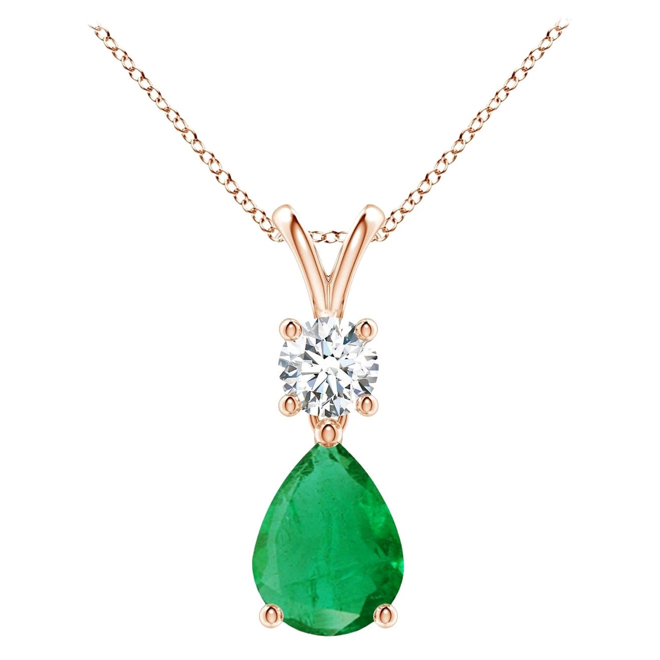 Natural Pear-Shaped Emerald V-Bale Pendant in 14K Rose Gold Size-8x6mm For Sale