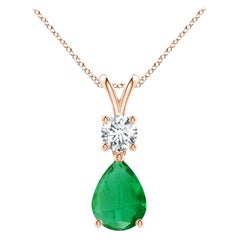 Natural Pear-Shaped Emerald V-Bale Pendant in 14K Rose Gold Size-8x6mm