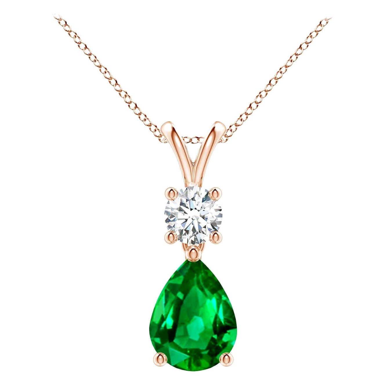 Natural Pear-Shaped Emerald V-Bale Pendant in 14K Rose Gold Size-8x6mm