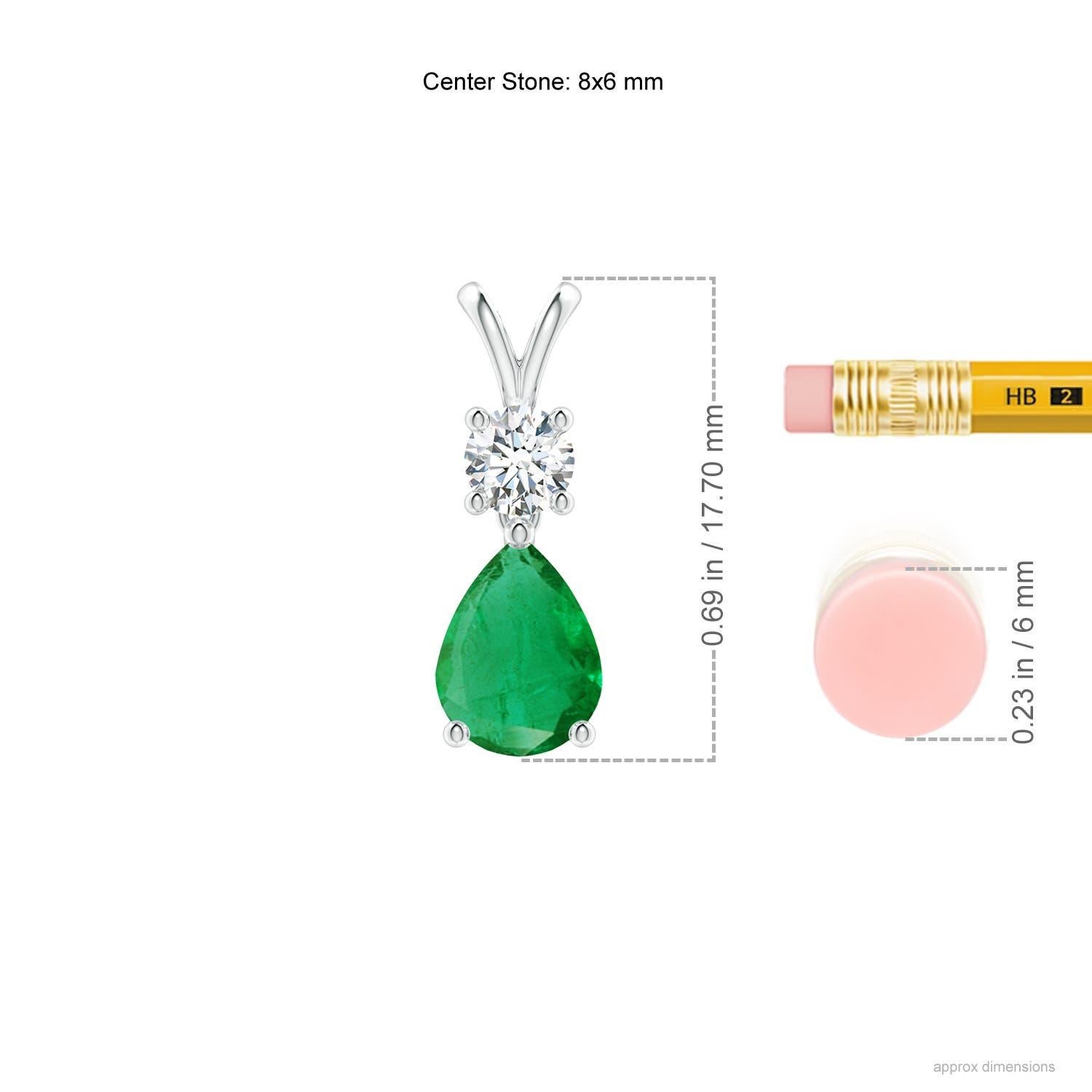 Modern Natural Pear-Shaped Emerald V-Bale Pendant in 14K White Gold Size-8x6mm For Sale