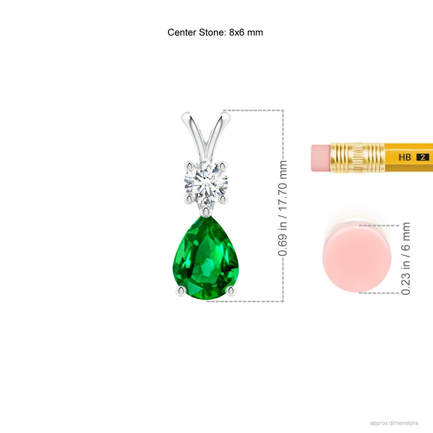 Modern Natural Pear-Shaped Emerald V-Bale Pendant in 14K White Gold Size-8x6mm For Sale