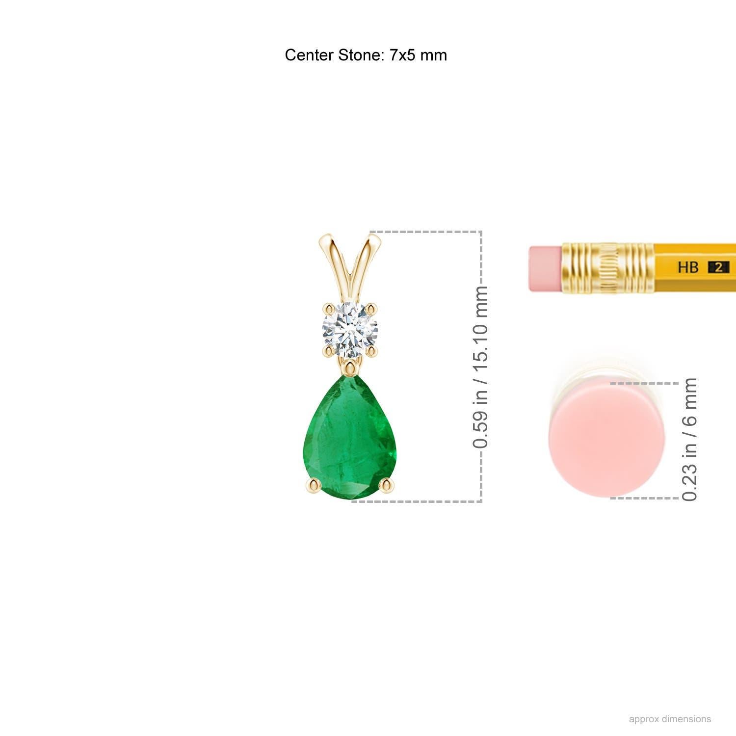 Moderne Pendentif émeraude naturelle en forme de poire en V-Bale en or jaune 14 carats, taille 7 x 5 mm en vente
