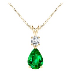 Natural Pear-Shaped Emerald V-Bale Pendant in 14K Yellow Gold Size-7x5mm