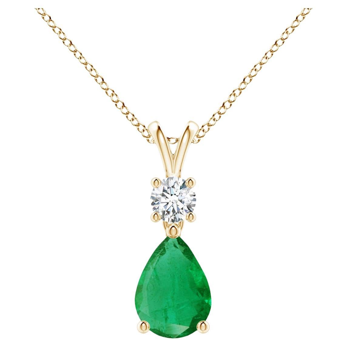Natural Pear-Shaped Emerald V-Bale Pendant in 14K Yellow Gold Size-7x5mm