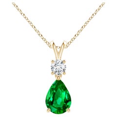 Natural Pear-Shaped Emerald V-Bale Pendant in 14K Yellow Gold Size-7x5mm