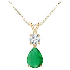 Natural Pear-Shaped Emerald V-Bale Pendant in 14K Yellow Gold Size-8x6mm