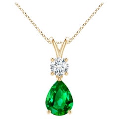 Natural Pear-Shaped Emerald V-Bale Pendant in 14K Yellow Gold Size-8x6mm