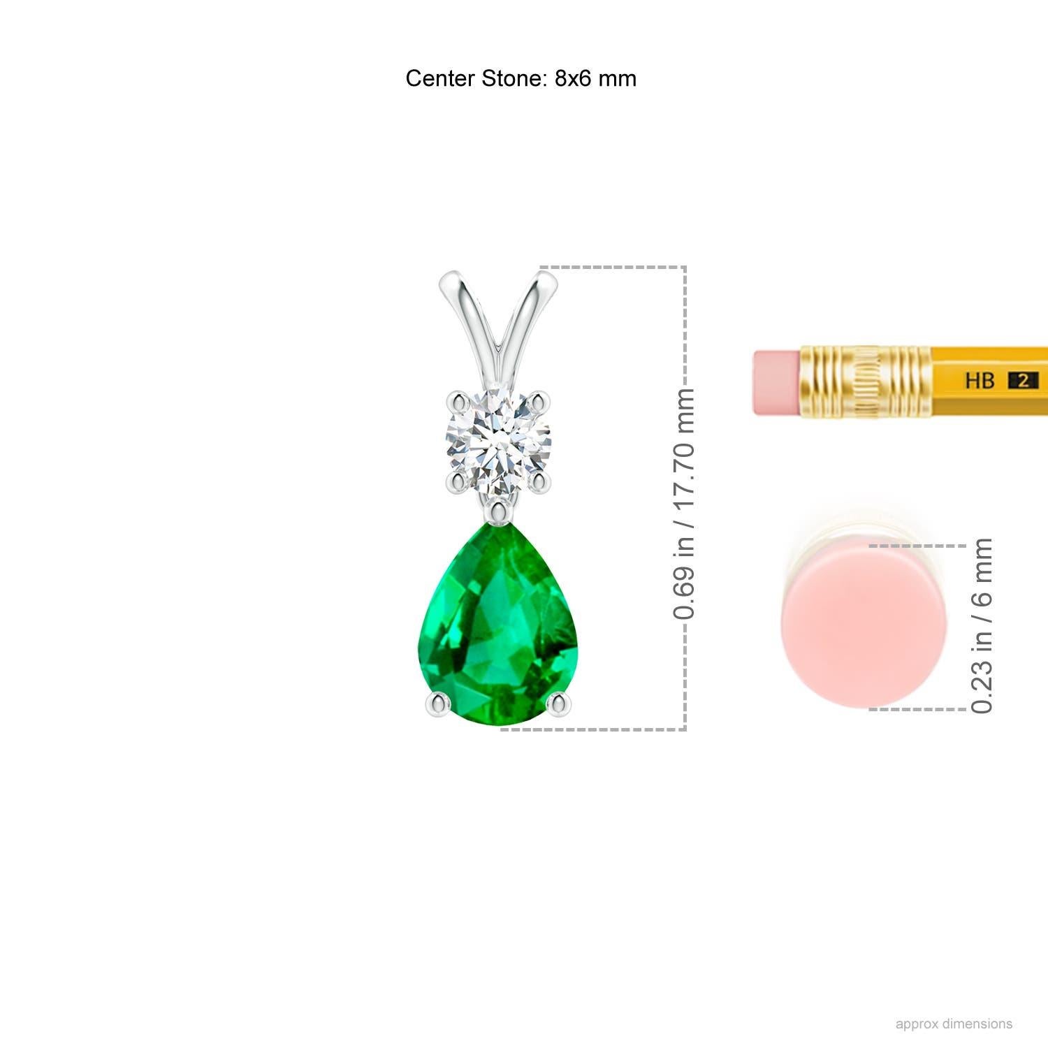 Modern Natural Pear-Shaped Emerald V-Bale Pendant in Platinum (Size-8x6mm) For Sale