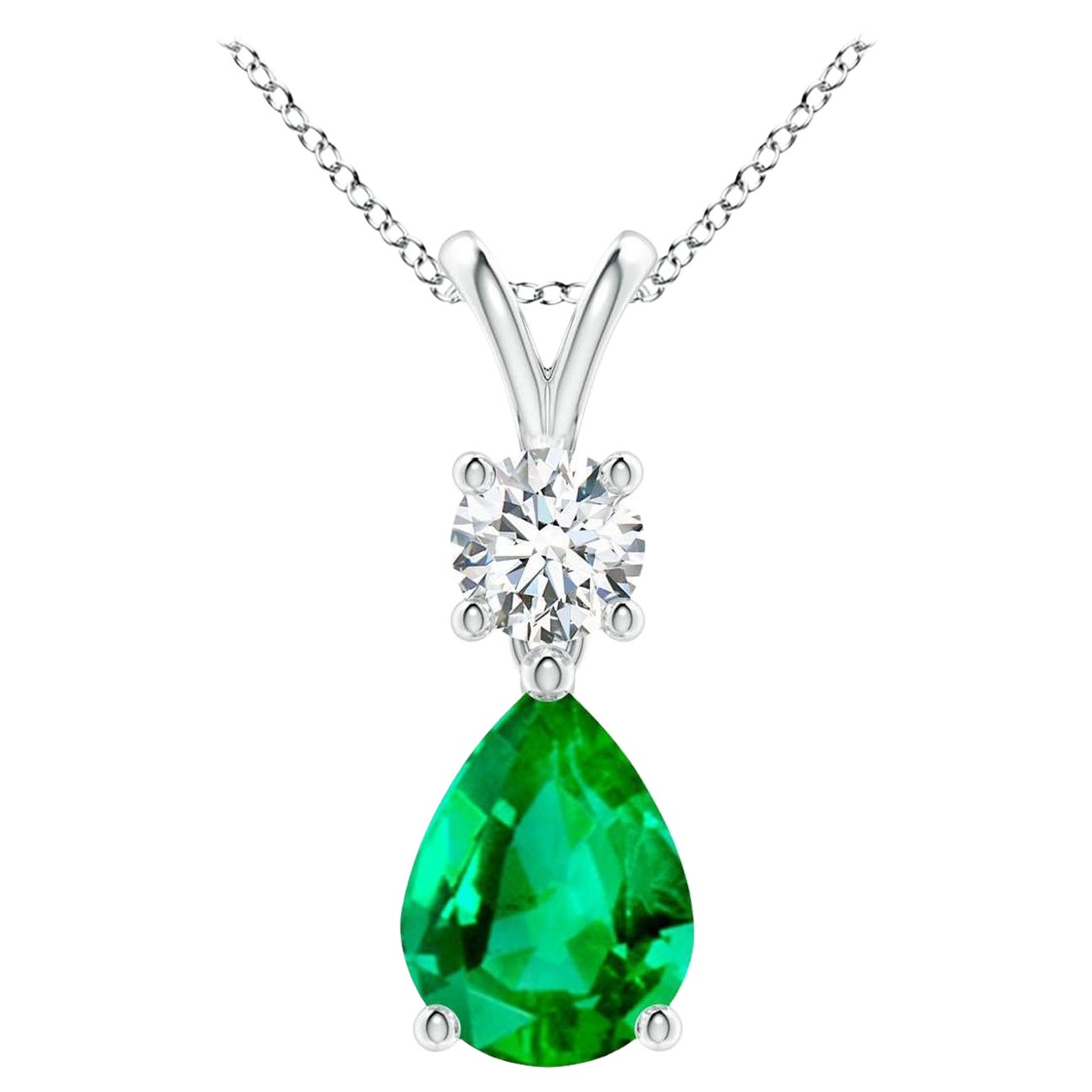 Natürlicher birnenförmiger Smaragd-V-Bale-Anhänger aus Platin (Größe-8x6 mm)