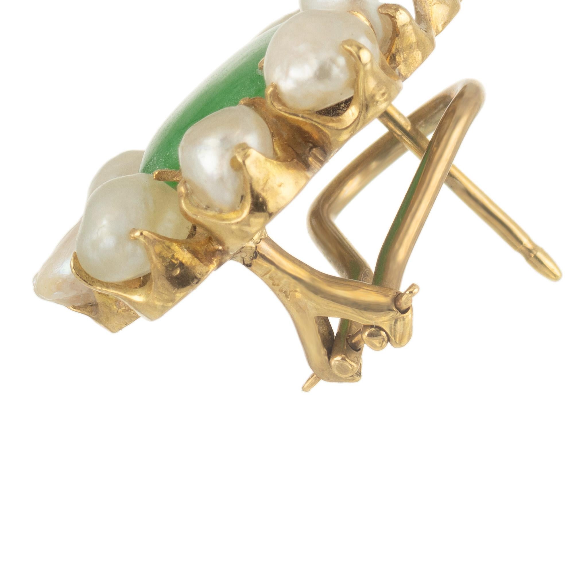 Women's Natural Pear Shaped Jadeite Jade Natural Pearl Gold Clip Post Earrings For Sale