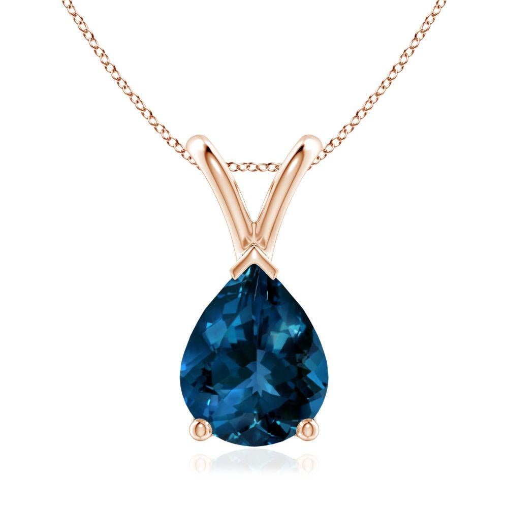 ANGARA Natural Pear-Shaped 1.90ct London Blue Topaz Pendant in 14K Rose Gold For Sale