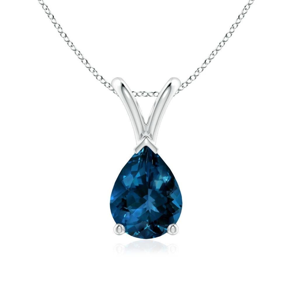 ANGARA Natural Pear-Shaped 1.25ct London Blue Topaz Pendant in 14K White Gold For Sale