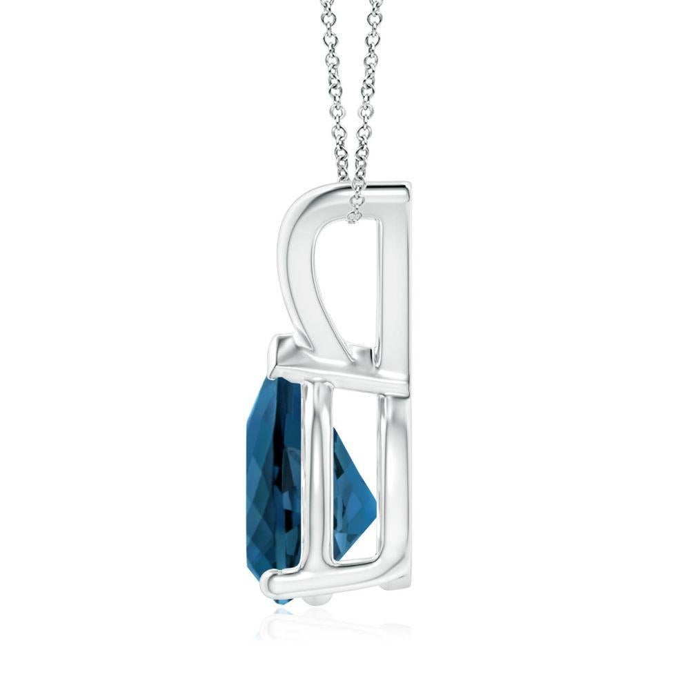 Pear Cut ANGARA Natural Pear-Shaped 1.90ct London Blue Topaz Pendant in 14K White Gold For Sale