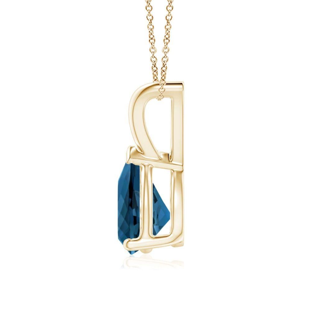 Pear Cut ANGARA Natural Pear-Shaped 1.25ct London Blue Topaz Pendant in 14K Yellow Gold For Sale