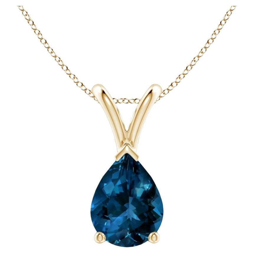 ANGARA Natural Pear-Shaped 1.25ct London Blue Topaz Pendant in 14K Yellow Gold For Sale