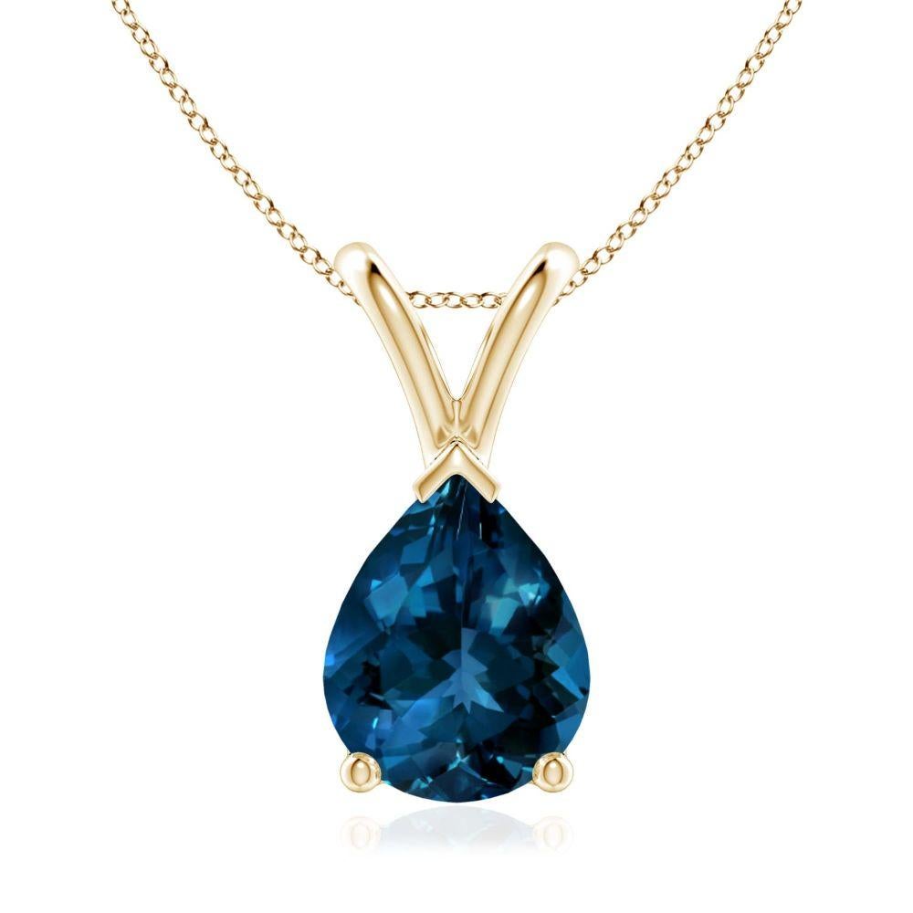 ANGARA Natural Pear-Shaped 1.90ct London Blue Topaz Pendant in 14K Yellow Gold For Sale